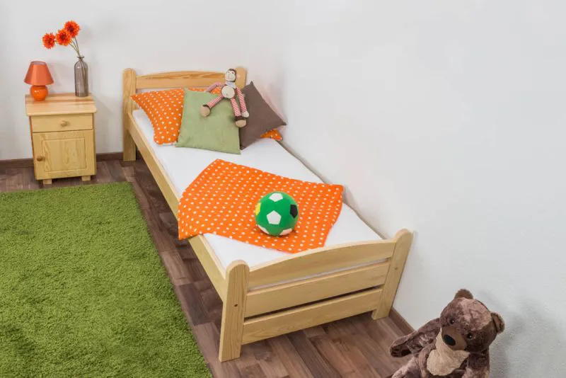 Kinderbett / Jugendbett Kiefer massiv Vollholz natur 84, inkl. Lattenrost - Liegefläche 80 x 200 cm