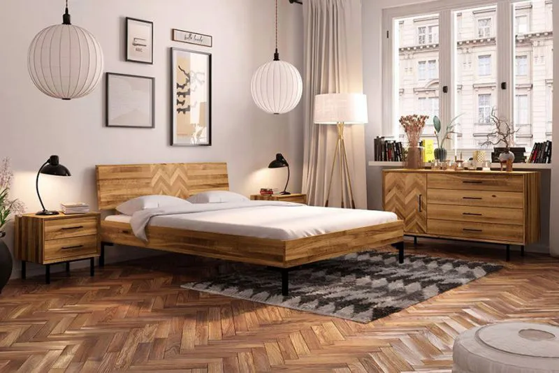 Eiche-Bett massiv | 90 x 200 cm | Wildeiche | Geölt | Natur Abbildung
