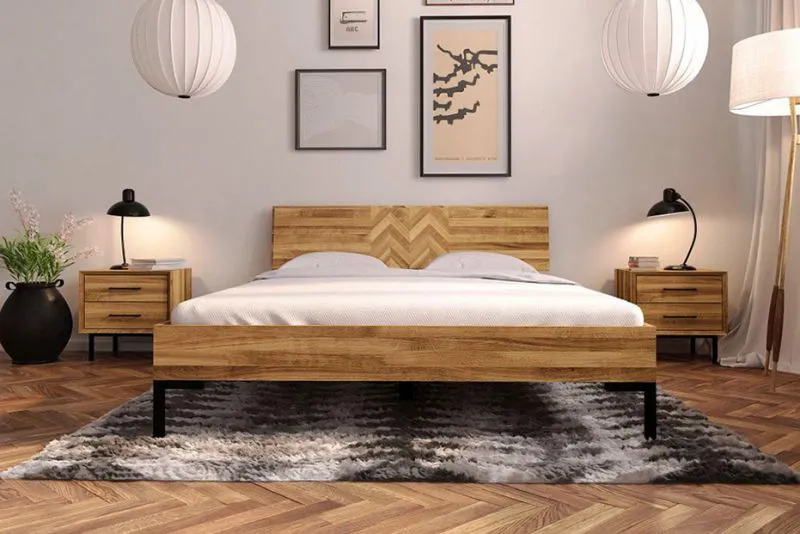 Eiche-Bett massiv | 180 x 200 cm | Wildeiche | Geölt | Natur Abbildung