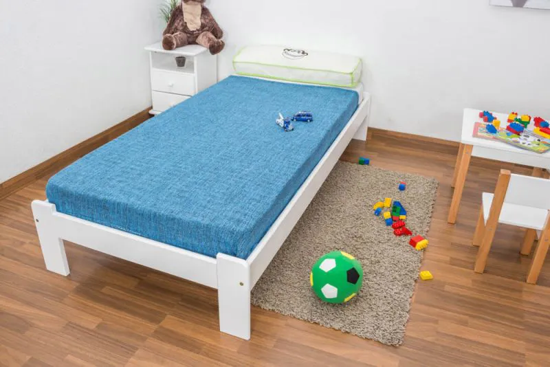 Bettrahmen für Kinder / Kinderbett 90 x 200 cm | Massivholz: Kiefer | Weiß Lackiert | inkl. Rollrost Abbildung