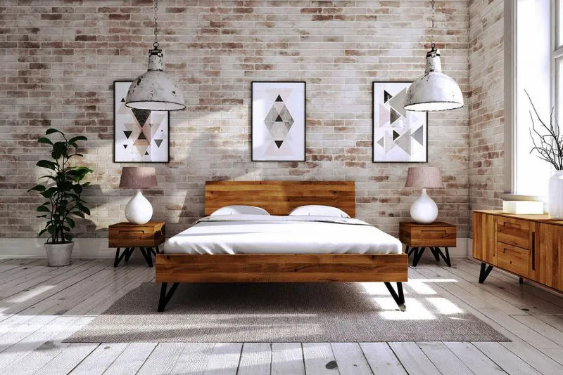 Eiche-Bett massiv | 140 x 200 cm | Wildeiche | Geölt | Natur Abbildung