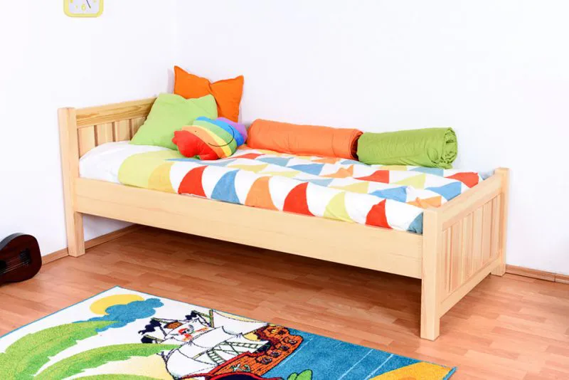 Kinderbett 80 x 200 cm | Massivholz: Kiefer | Natur Lackiert Abbildung