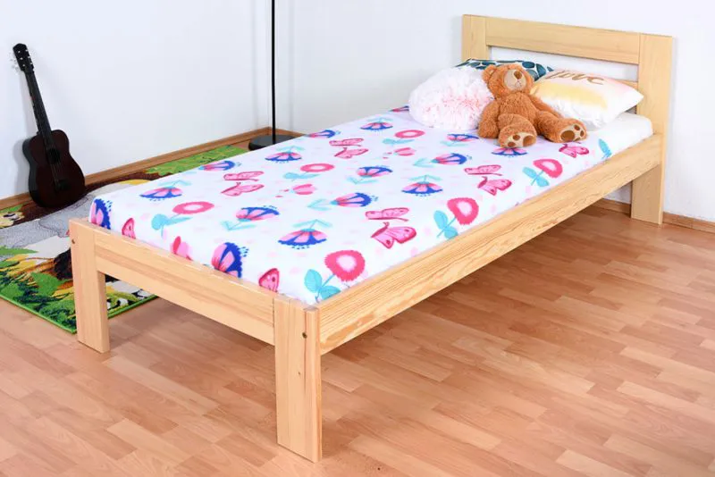 Kinderbett 90 x 200 cm | Massivholz: Kiefer | Natur Lackiert Abbildung