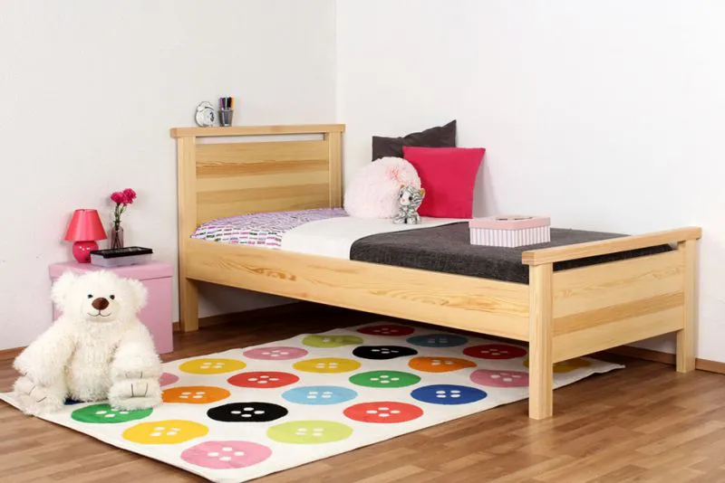 Bettrahmen für Kinder / Kinderbett 90 x 200 cm | Massivholz: Kiefer | Natur Lackiert Abbildung