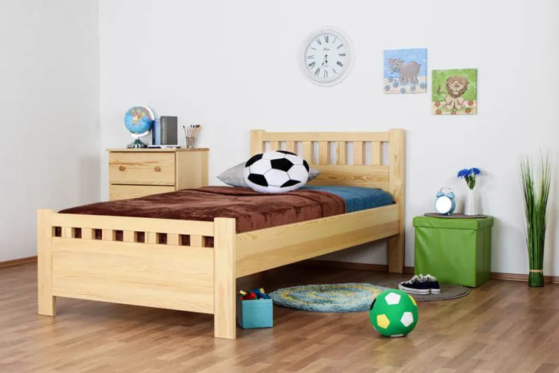 Bettrahmen für Kinder / Kinderbett 100 x 200 cm | Massivholz: Kiefer | Natur Lackiert Abbildung