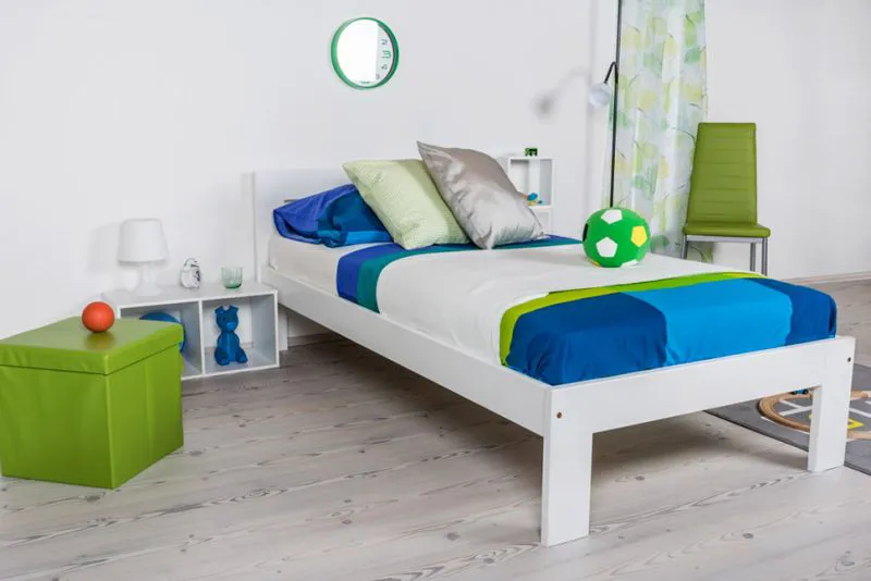 Bettrahmen für Kinder / Kinderbett 100 x 200 cm | Massivholz: Kiefer | Weiß Lackiert Abbildung