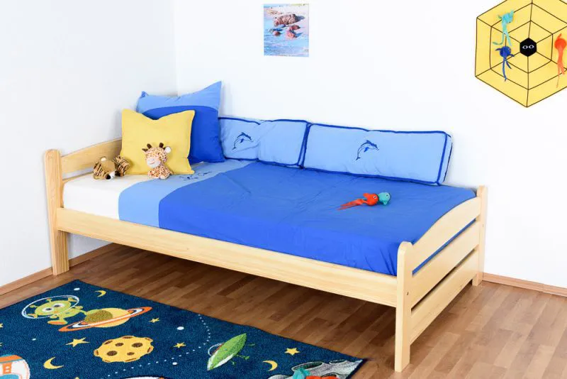 Bettrahmen für Kinder / Kinderbett 100 x 200 cm | Massivholz: Kiefer | Natur Lackiert Abbildung