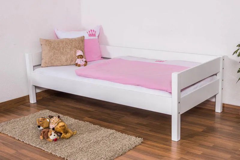 Kinderbett 90 x 200 cm | Massivholz: Buche | Weiß Lackiert Abbildung