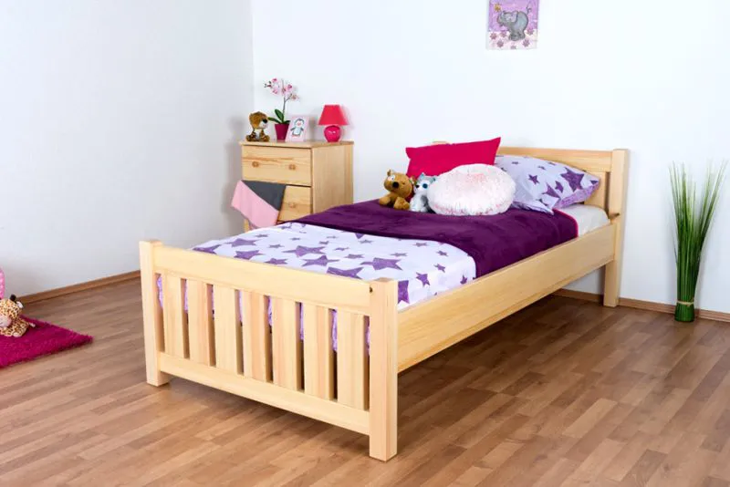 Bettrahmen für Kinder / Kinderbett 100 x 200 cm | Massivholz: Kiefer | Natur Lackiert Abbildung