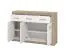 Sideboard / Kommode Pasua 02, Farbe: Eiche Grau / Weiß Hochglanz, drei Schubladen, ABS-Kanten, drei Türen, Maße: 90,5 x 133 x 35 cm, modernes Design