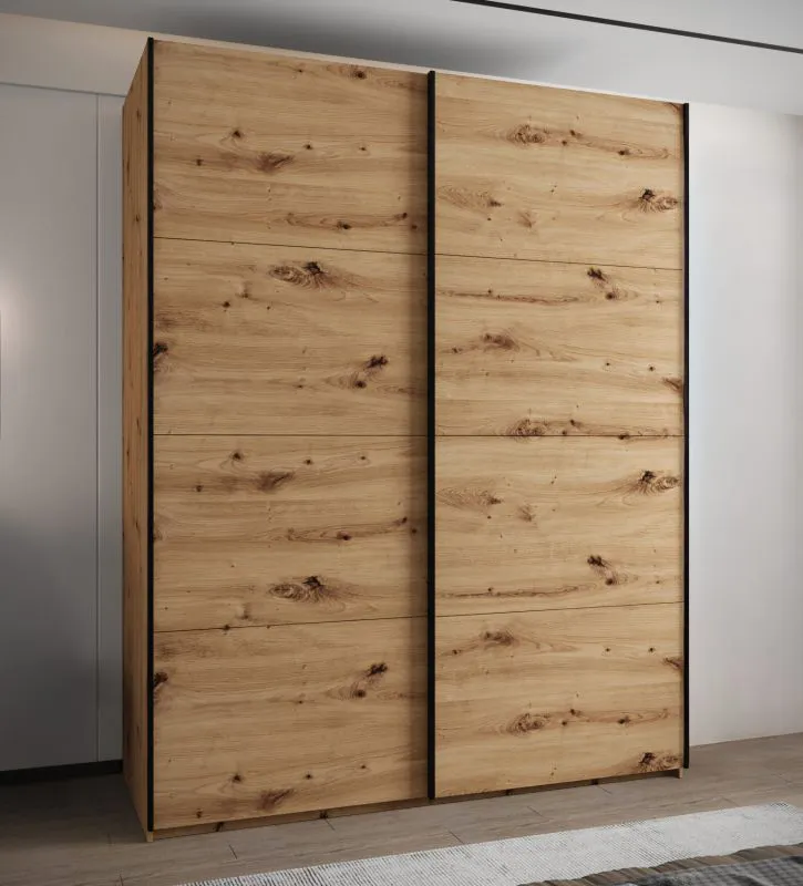 Kleiderschrank / Schiebetürenschrank | 245,5 x 200 x 64 cm | 11 Fächer | 10 Einlegeböden | 2 Kleiderstangen | 2 Schiebetüren | Farbe: Eiche Artisan