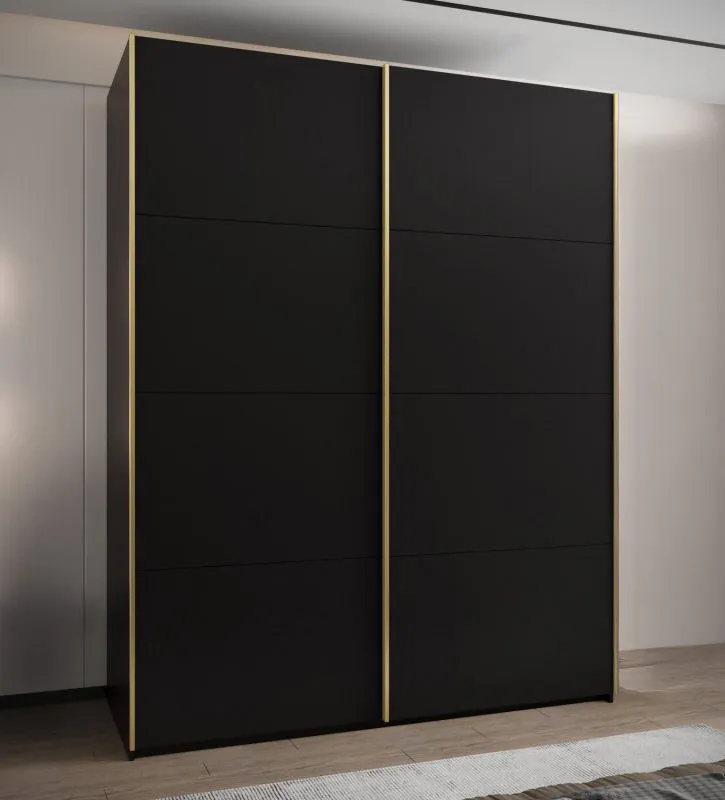 Kleiderschrank / Schiebetürenschrank | 10 Einlegeböden | 245,5 x 200 x 64 cm | 11 Fächer | 2 Schiebetüren | 2 Kleiderstangen | Farbe: Schwarz | Soft-Close