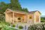 Ferienhaus F40 mit überdachter Terrasse | 14,9 m² | 70 mm Blockbohlen | Naturbelassen | Inkl. Fußboden & Isolierverglasung