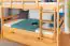 Kinderstockbett 90 x 200 cm + Unterkasten/Stauraum/Ausziehbett | Massivholz: Buche | Natur Lackiert | umbaubar/teilbar in 2 Einzelbetten | inkl. Rollroste Abbildung