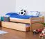 Kinderbett / Ausziehbett 90 x 200 cm | Massivholz: Buche | Natur Lackiert | inkl. 2. Liegeplatz 90 x 190 cm ausziehbar und 2 Rollrost Abbildung
