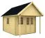 Holz-Gartenhaus 4,8 x 3,36 Meter (inkl. Dach) | 2 Fenster | 40 mm Blockbohlen |natur unbehandelt | Satteldach | inkl. Fußboden | aus nordischer Fichte Abbildung