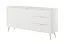 Kommode | langes Sideboard | Weiß | 3 Schubladen | 4 Fächer | Maße: 81 x 163 x 38 cm | Griffe & Beine: Metall | 2 Türen | Lamellen Design
