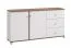 Sideboard / Kommode mit vier Fächer Kanjiza 06, Farbe: Eiche Flagstaff / Weiß / Weiß Hochglanz, drei Schubladen, zwei Türen, Maße: 85 x 162 x 40 cm
