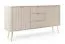 Kommode Makreb 11 in Kaschmir mit gefräßten Fronten, 87 x 168 x 61,5 cm, Soft Close, 3 Schubladen, Beine aus Metall in Gold, 4 Fächer, 2 Türen, ABS 