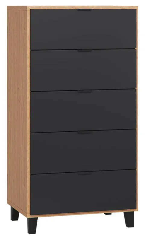 Kommode Leoncho 05, Farbe: Eiche / Schwarz - Abmessungen: 122 x 63 x 47 cm (H x B x T)