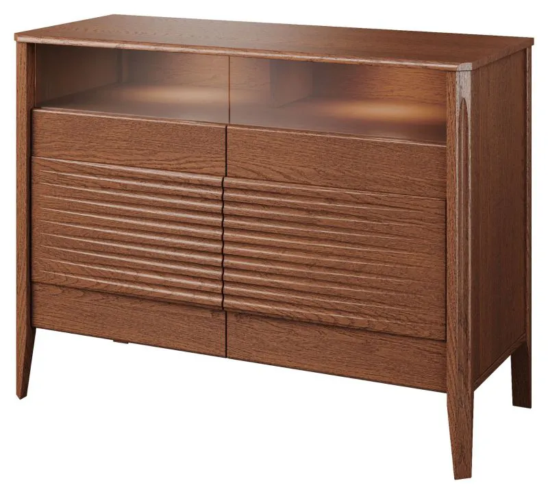 Kleine Kommode mit LED-Beleuchtung Gorica 10, in Eiche Rustikal, 85 x 111 x 50 cm, Soft Close System, teilmassiv, Antisol-Glas Bronze