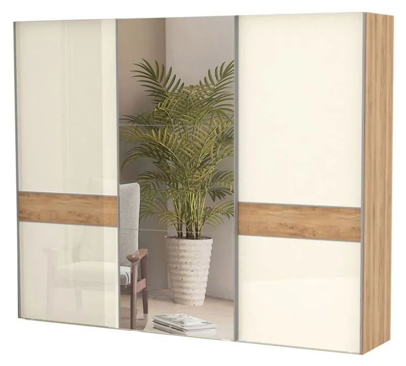 Großer 272 cm breiter Kleiderschrank mit 9 Fächern und 3 Türen | Farbe: Beige Abbildung