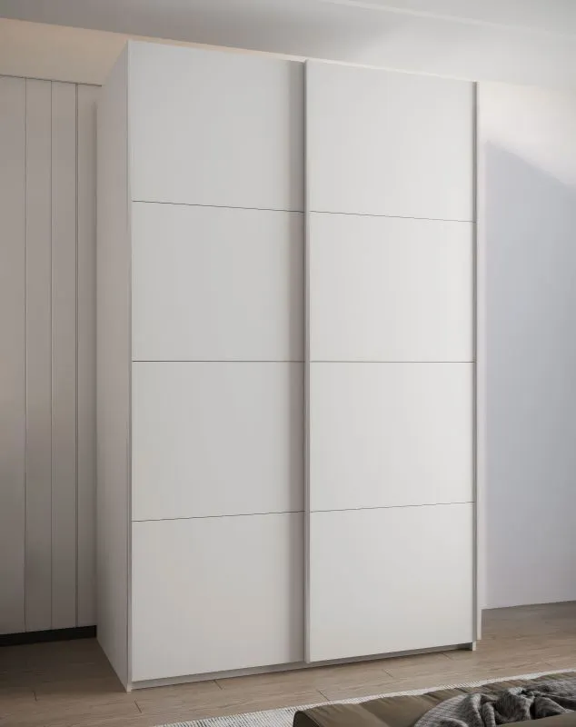 Kleiderschrank / Schiebetürenschrank | 245,5 x 160 x 64 cm | 2 Schiebetüren | 2 Kleiderstangen |Soft-Close | 11 Fächer | Farbe: Weiß | 10 Einlegeböden