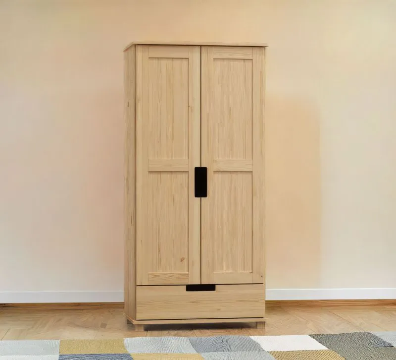 Kleiderschrank / Drehtürenschrank Kiefer massiv Vollholz natur 007B - Abmessung 190 x 100 x 60 cm (H x B x T)