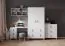 2 Meter hoher Drehtürenschrank / Kleiderschrank | Weiß | Taygetos 03 | 201 x 105 x 55 cm | 2 Türen | 4 Schubladen | 6 Fächer | Einfarbig | Ledergriffe