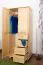 Kleiderschrank | 1 Drehtür | 4 Schubladen | mit Kleiderstange | 80 cm breit | Massivholz | Farbe: Natur Abbildung
