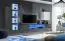 Elegante Wohnzimmerwand Volleberg 88, Farbe: Grau / Weiß - Abmessungen: 150 x 280 x 40 cm (H x B x T), mit blauer LED-Beleuchtung