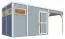 Element-Gartenhaus mit Flachdach inkl. überdachtem Anbau, Fußboden und Dachpappe, Hellgrau lackiert - 19 mm, Nutzfläche: 7,70 m²