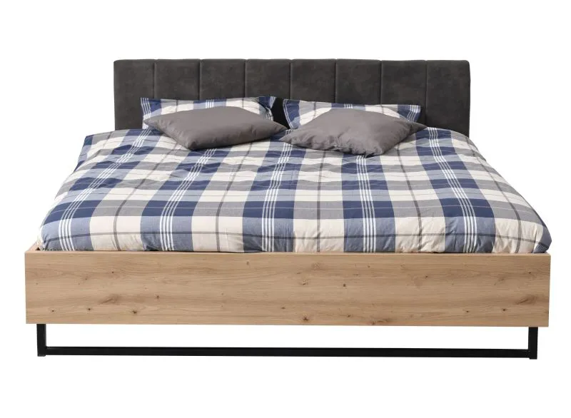Doppelbett mit gepolsterten Kopfteil Crina 08, Farbe: Eiche Artisan / Grau, ABS-Kanten, Beine: Metall, Liegefläche: 180 x 200 cm