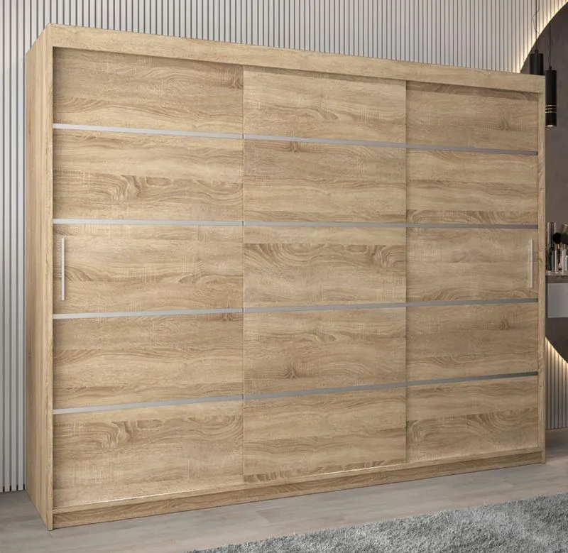 Schiebetürenschrank / Kleiderschrank Jan 06A, Farbe: Eiche Sonoma - Abmessungen: 200 x 250 x 62 cm ( H x B x T)