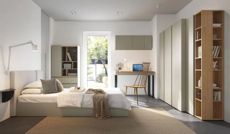 Schlafzimmer Komplett - Set C Fricourt, 6-teilig, Mintgrün / Eiche dunkel, angenehmes Design, harmonische Farben, einfache und rasche Montage
