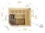 Elementsauna Yuma 68 mm mit 2 Sichtfenstern und Dachkranz - Außenmaße (B x T x H): 244 x 194 x 199 cm