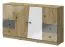 Kommode Sirte 06, Farbe: Eiche / Weiß / Grau Hochglanz - Abmessungen: 90 x 160 x 40 cm (H x B x T)
