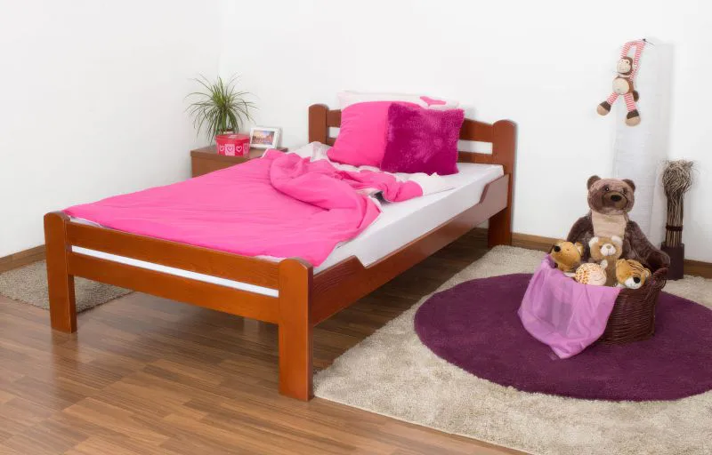 Jugendbett "Easy Premium Line" K4, 120 x 200 cm Buche Vollholz massiv kirschrot lackiert