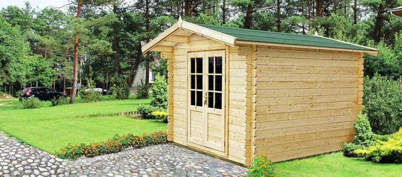 Holz-Gartenhaus 2,48 x 2,98 Meter (inkl. Dach) | Naturbelassen | Satteldach | 34 mm Blockbohlen-Haus Abbildung