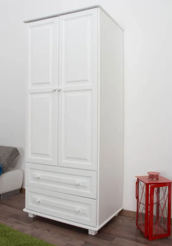 Kleiderschrank Kiefer Vollholz massiv weiß lackiert 011 - Abmessung 190 x 80 x 60 cm (H x B x T)