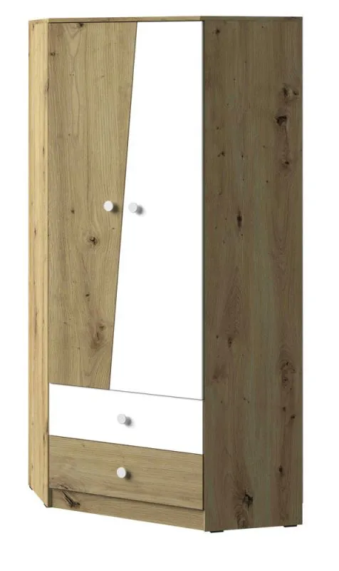 87 cm breiter Kleiderschrank mit 2 Türen, 4 Fächern und 2 Schubladen | Farbe: Eiche | Tiefe: 87 cm Abbildung