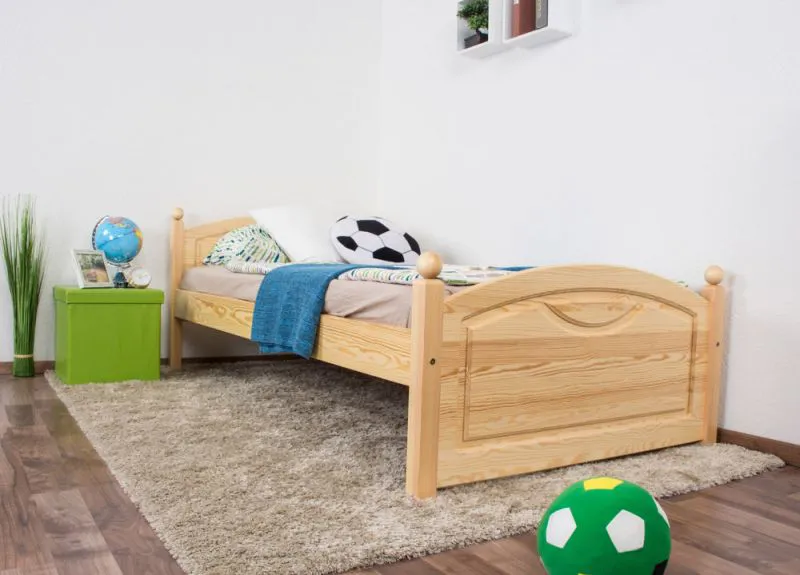 Bettrahmen für Kinder / Kinderbett 100 x 200 cm | Massivholz: Kiefer | Natur Lackiert Abbildung