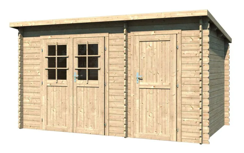 Holz-Gartenhaus 2,41 x 3,8 Meter (inkl. Dach) | Naturbelassen | Pultdach | 28 mm Blockbohlen-Haus Abbildung
