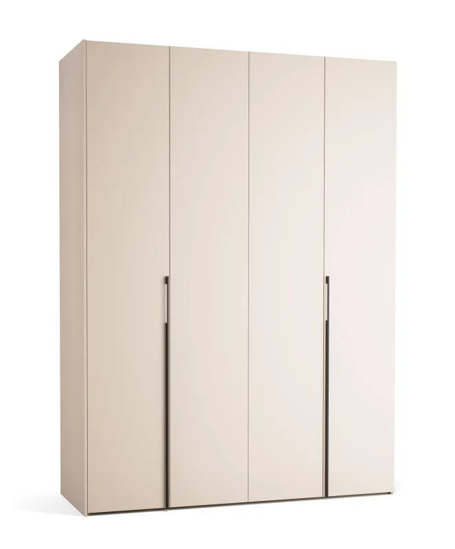 Falttür / Kleiderschrank | Farbe: Beige | Griffe: Schwarz | 3 Schubladen | 3 Kleiderstangen | 175 x 60 x 240 cm | Soft-Close | inkl. LED-Beleuchtung