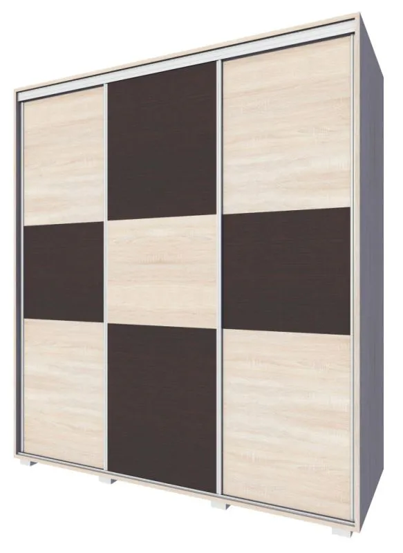 Kleiderschrank | 3 Schiebetüren | 4 Schubladen | 9 Fächer | inkl. Kleiderstange | 170 cm breit | Farbe: Sonoma Eiche Abbildung