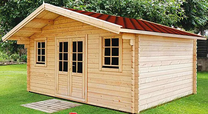 Holz-Gartenhaus 3,98 x 4,98 Meter (inkl. Dach) | Naturbelassen | Satteldach | 34 mm Blockbohlen-Haus Abbildung