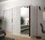 Kleiderschrank mit stylischen Design Dom 88, Farbe: Weiß matt / Schwarz matt - Abmessungen: 200 x 150 x 62 cm (H x B x T), mit einer Spiegeltür
