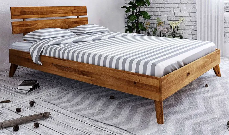 Eiche-Bett massiv | 160 x 200 cm | Wildeiche | Geölt | Natur Abbildung