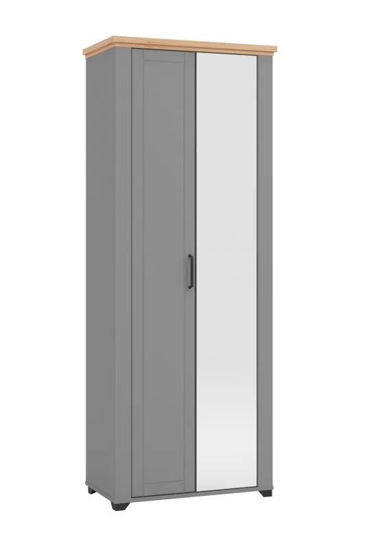 Garderobenschrank mit einer ausziehbaren Kleiderstange Banat 23, Farbe: Eiche Artisan / Graphitgrau / Grau Matt, drei Fächer, Maße: 194,5 x 75 x 41 cm