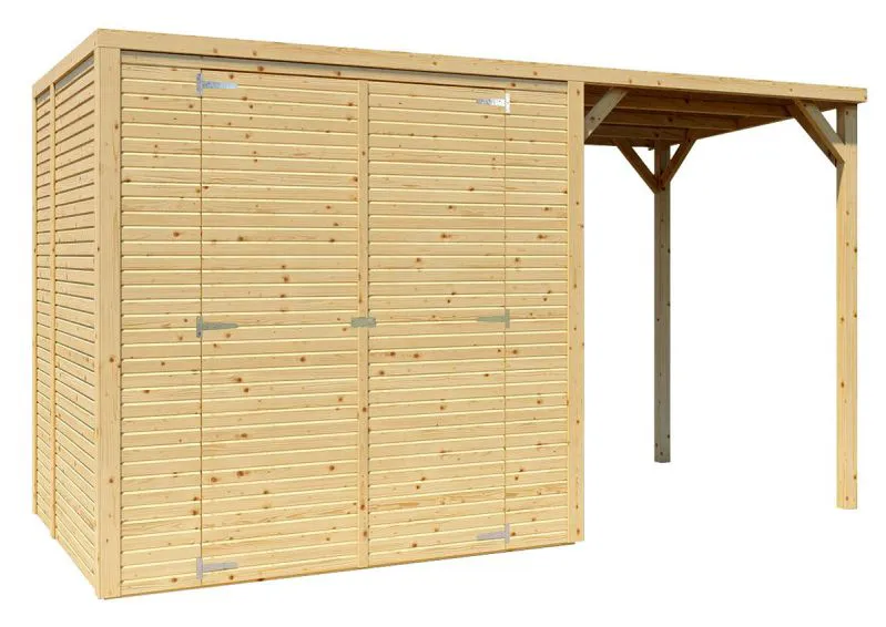 Gartenhaus 1,7 x 3,73 Meter (inkl. Dach) | aus vorgefertigten Elementen| Natur unbehandelt | mit Flachdach Abbildung